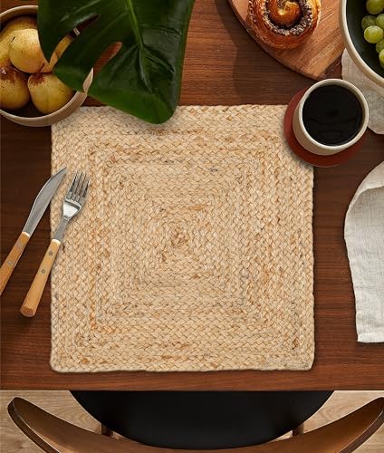 Ramanta Home Jute Braided Placemats Set of 4 14x14 Inches - Natural