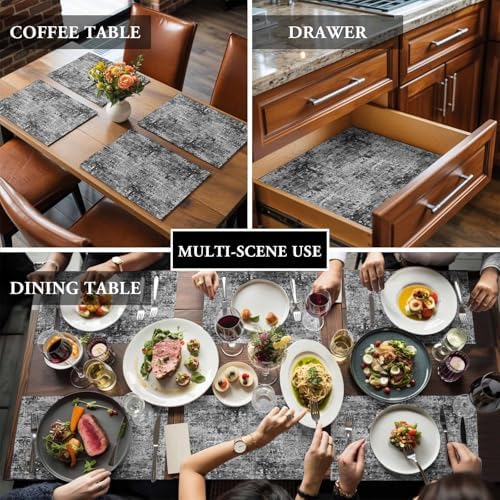 Placemats Set of 8, Black Grey Gradient Table Mats Washable Non-Slip