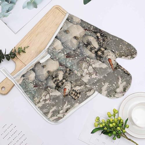 Quilted Cotton Terry Cloth Oven Mitt, Pot Holder Gray Vintage Winter