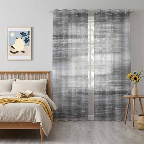 Gray Gradient Sheer Curtains 63 Inch Long 2 Panels, Minimalist