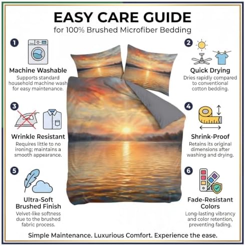 King Duvet Cover Set Soft Microfiber Scenery Sunset