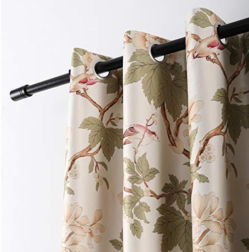 VOGOL Beige Floral Print Grommet Blackout Curtains, 52 x 63, 2 Panels