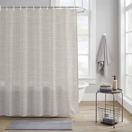Shower Curtain Bathroom Set Beige Linen Texture Waterproof Fabric