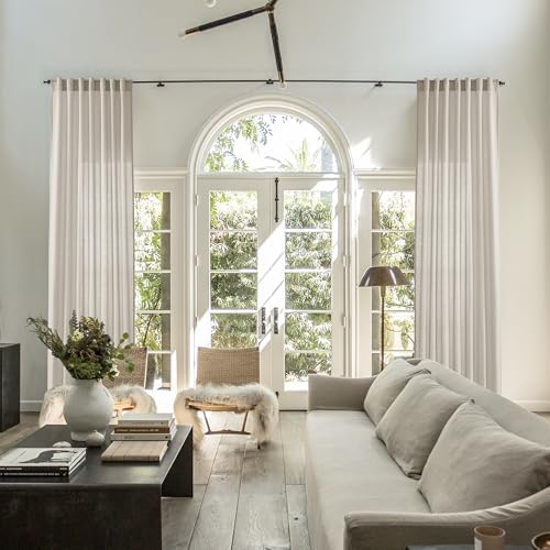 PANELSBURG Farmhouse Beige Sheer Curtains for Living Room 2 Panels