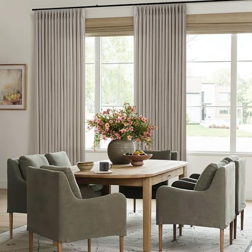 Taupe Pinch Pleated Linen Curtains 96 Inches Long for Living Room
