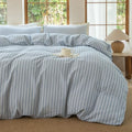 Luxury 100% Washed Cotton Linen Like Duvet Cover Set,3 Pcs Striped