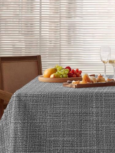 Grey Linen Pattern Rectangle Tablecloth 60 x 120 Inches Rustic Fabric