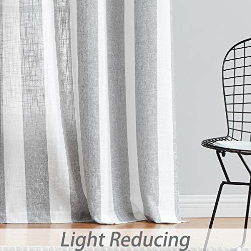Central Park Gray White Vertical Stripe Curtain Semi Sheer, 44" Wx63