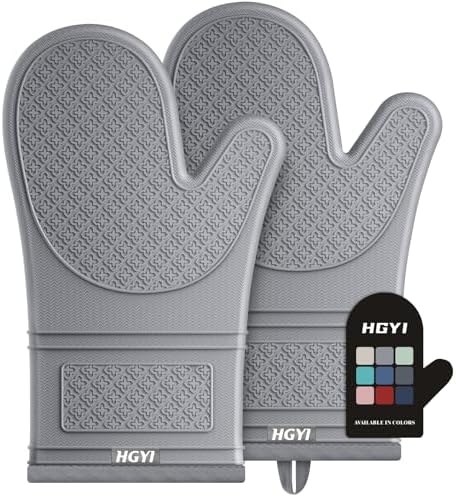Silicone Oven Mitts, Heat Resistant Oven Gloves with Quilted Liner