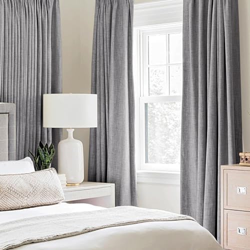 MIULEE 100% Blackout Linen Curtains for Bedroom 52x63 Inches Grey