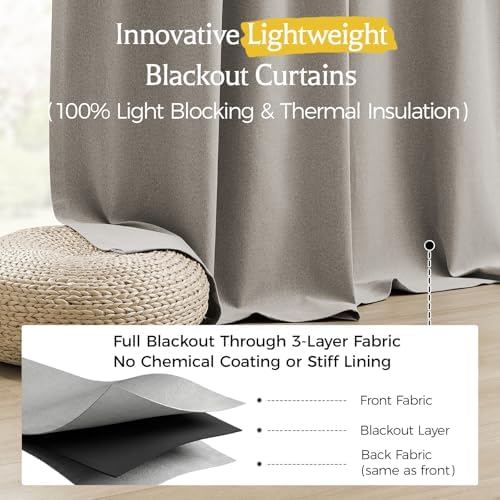 Pinch Pleated Full Blackout Curtains for Bedroom & Living Room, Linen