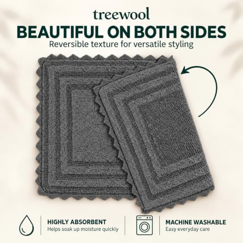 TreeWool Cotton Rectangle Bath Rug Set, 19 x 26 & 23 x 36 in