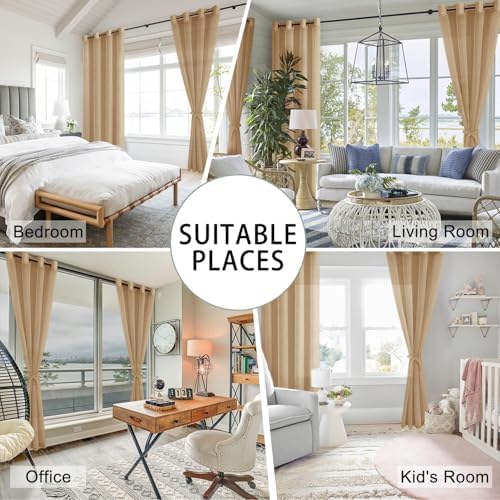 Hiasan Sheer Curtains 84 Inches Long with Tiebacks, Taupe, 2 Panels