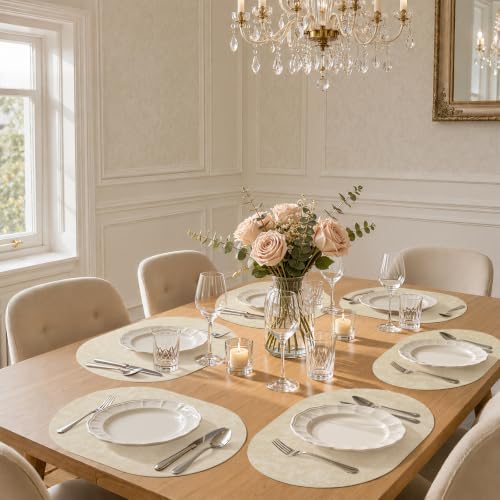 Homaxy Oval Faux Leather Placemats Set of 6, Easy to Clean, Beige