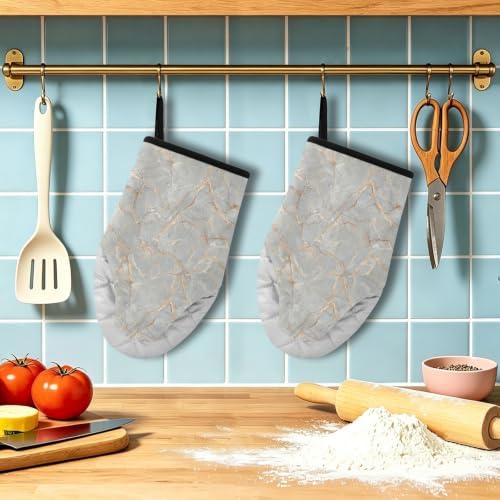 Marble Gray Oven Mitts and Pot Holders Set 2 Pcs