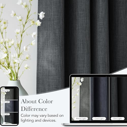 NICETOWN Faux Linen Charcoal Gray Blackout Curtains 84 inches Long