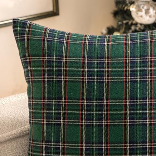 Christmas Scottish Plaid Throw Pillow Covers 18x18 Green Set of 2