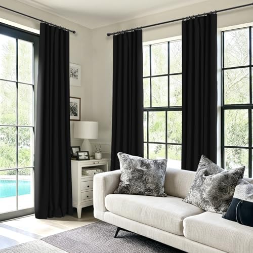 100% Blackout Shield Linen Textured Total Blackout Curtains 120 Inches
