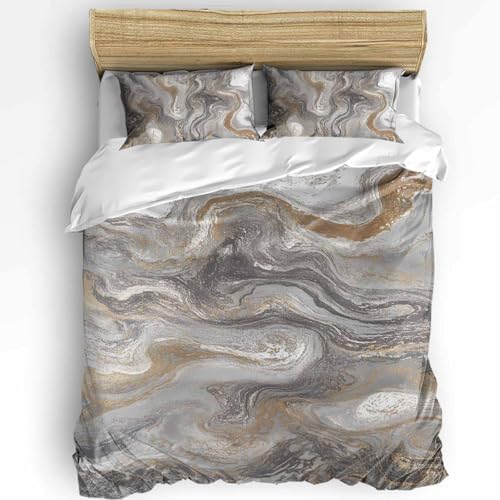LooPoP Duvet Cover Set Queen Size Grey Marble Comforter Sets 3 Pieces