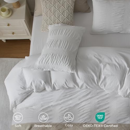 JELLYMONI White - Wide Seersucker Duvet Cover Set Queen Size