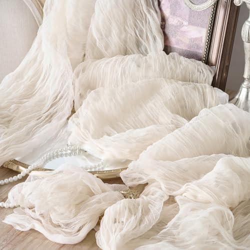 12 Pack Cream White Cheesecloth Table Runners, 120 Inch 10Ft Ivory