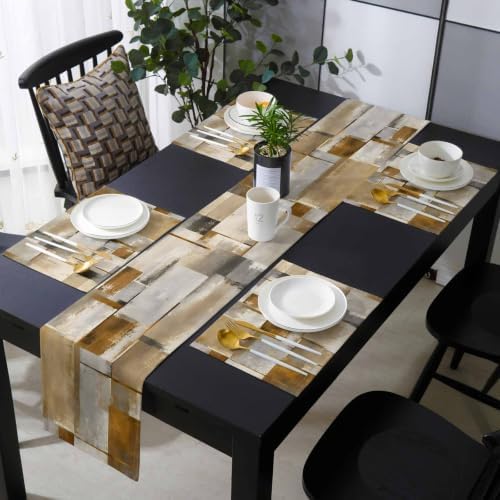 Brown Abstract Table Mats Set of 6 with Table Runner 90 Inches
