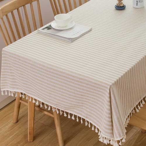 TruDelve Cloth Tablecloth Rectangular Beige Striped Cotton Table