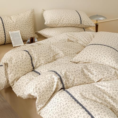 Floral Twin Duvet Cover Washed Cotton Cream Twin Comforter Cover Lace