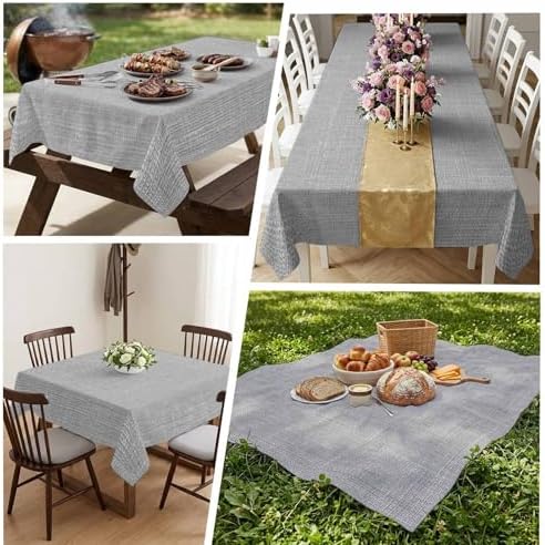Solid Color Gray Waterproof Tablecloth for Rectangle Tables,Indoor