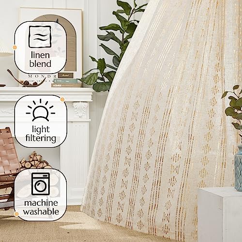 jinchan Linen Curtains Farmhouse Boho Drapes 108 Inch Grommet 2 Panels