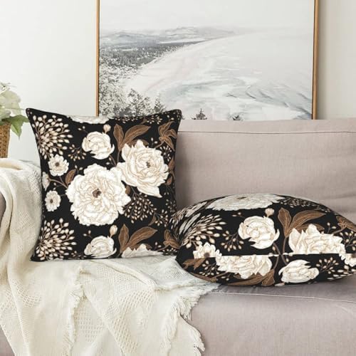 Black and Gold Flower Pillow Covers 20x20 Inch Set of 2 Vintage Floral