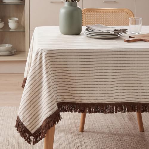 Beige Linen Rectangular Tablecloth, 70x52 Inch, Farmhouse Style