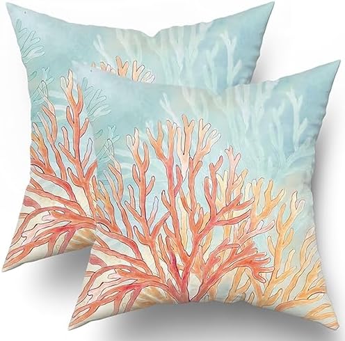 Giwawa Coastal Coral Throw Pillow Covers 20x20 Set of 2, Retro Vibe