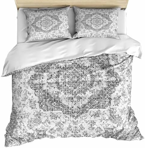 Grey Boho Bedding 3 Piece Duvet Cover Set Full Size, Middle Cuntury