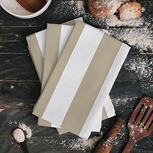 Kitchen Towels or Dish Towels, White Khaki Stripes 18 X 28 Inches