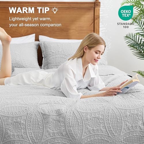Love's cabin Quilts for Full Bed Light Grey Bedspreads Bedding Set