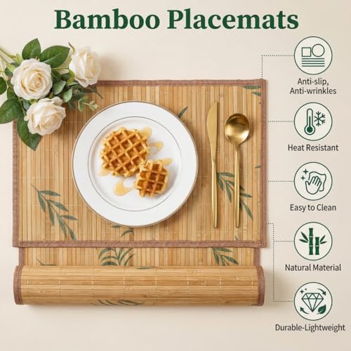 Eorbow 8 Pack Bamboo Placemats, 18 x 12 Inch Anti-Slip Table Mats