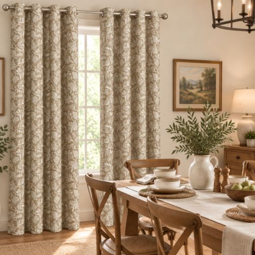 VOGOL Linen Textured Floral Grommet Curtains, W52 x L84, 2 Panels