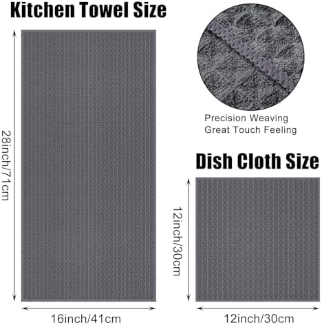 Homaxy Microfiber Kitchen Towels and Dishcloths Sets, 12 Pack, Dark