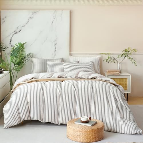King Grey Duvet Cover Striped Washed Microfiber Jacquard 3 Pieces