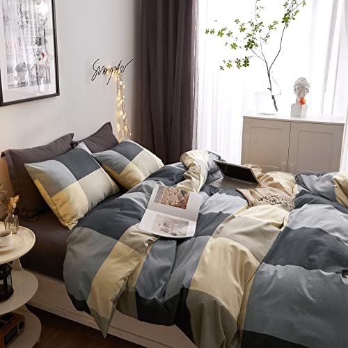 VM VOUGEMARKET Full Comforter Set,3 Pieces Black Gray Plaid Bedding