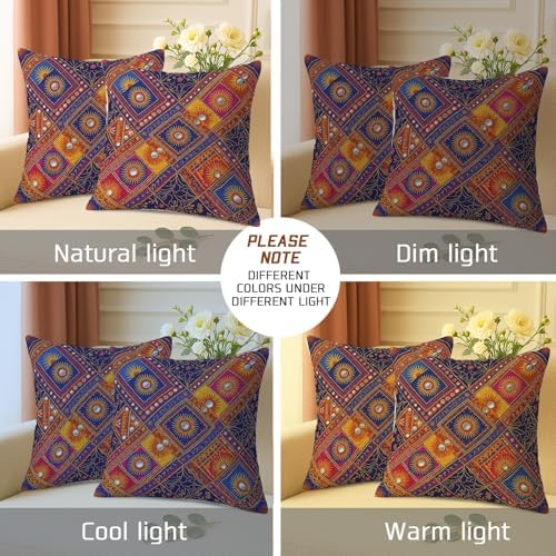 Sunburst Throw Pillow Covers Set of 2, Bohemian Ethnic Geometric