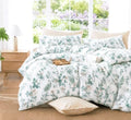 100% Cotton Pink Floral Duvet Cover Queen Size – Green Botanical Duvet