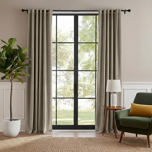 RYB HOME Taupe Velvet Blackout Curtains 84 inches for Bedroom Living