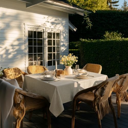 Hiasan Faux Linen Textured Rectangle Tablecloth, 60 x 120 Inch, Stone