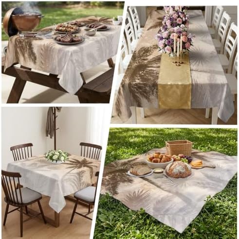 Brown Palm Trees Tablecloths 60" x 60”, Vintage Gray Palm Fronds