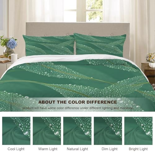 Dewy Sage Leaves 100% Cotton Duvet Cover Set Queen Size, Green with
