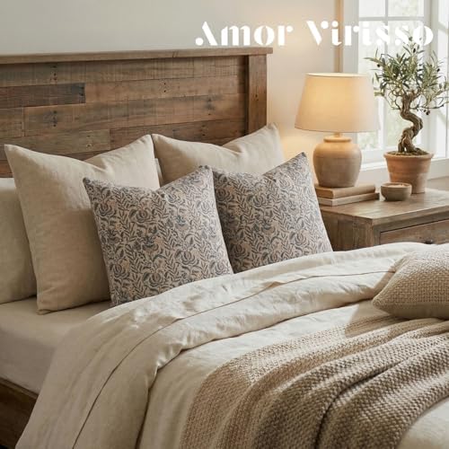Amor Virisso Floral Pillow Covers 20x20 Set of 2 Vintage Block Print