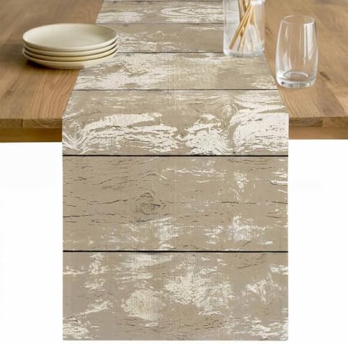 Beige Cotton Linen Rectangle Table Runners 13"x108", Farmhouse Vintage
