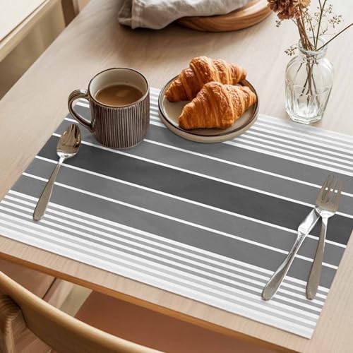 Gray Gradient Stripes Placemats Set of 4 Washable Table Mats for